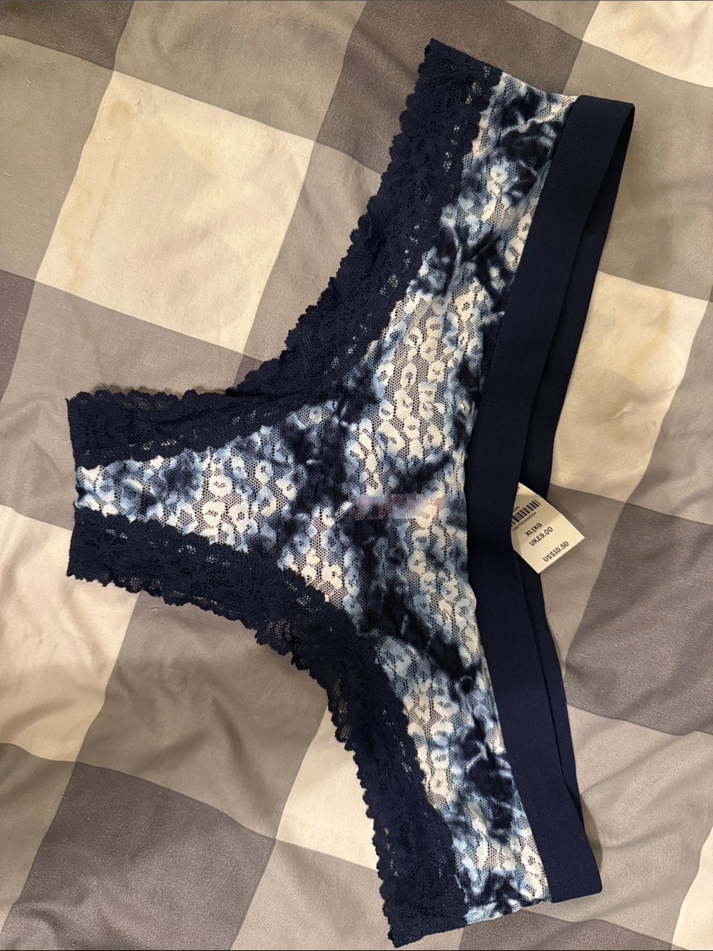 Victoria's Secret Pink - Navy Blue Lace-Trim Bikini Panty with Tie-Dye Lace